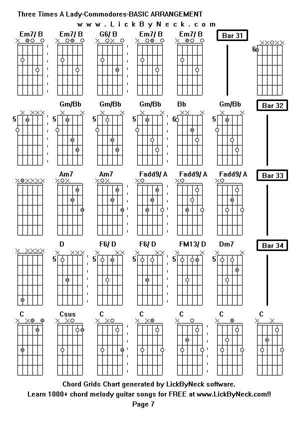 Chord Grids Chart of chord melody fingerstyle guitar song-Three Times A Lady-Commodores-BASIC ARRANGEMENT,generated by LickByNeck software.